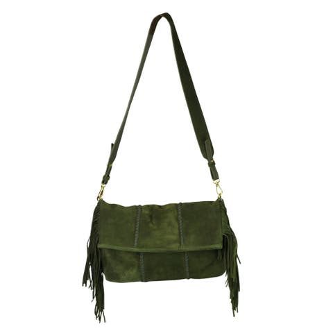 Fringe Suede Crossbody Messenger Bag