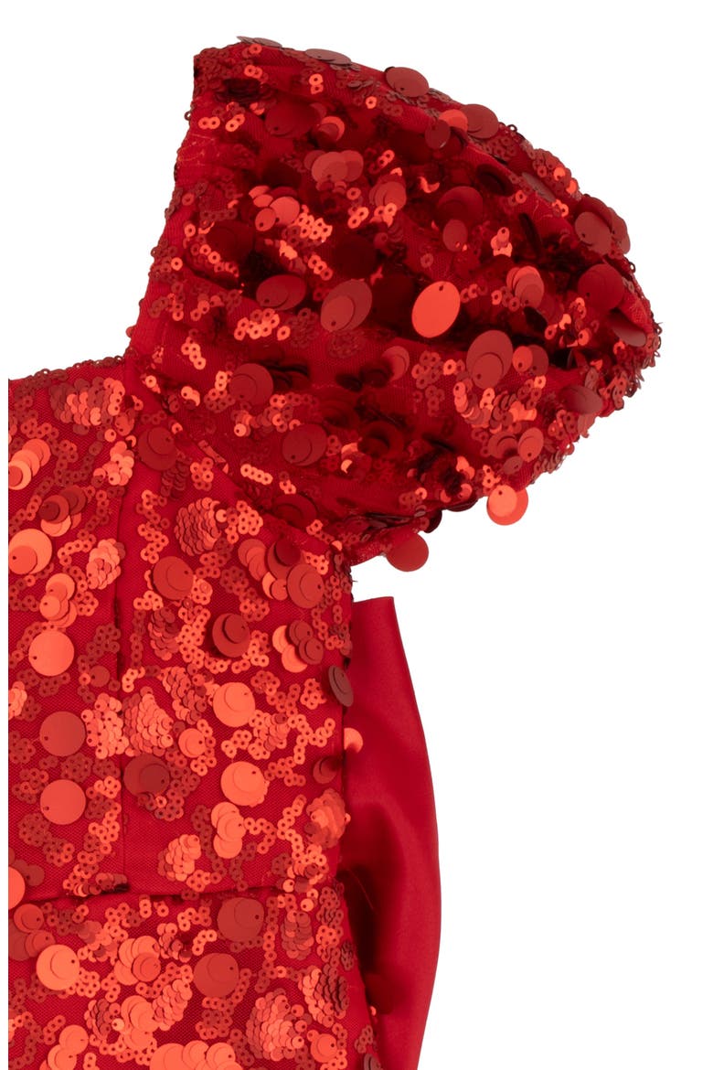 Kids' Sequin Puff Sleeve Shift Dress with Back Bow, Alternate, color, RED