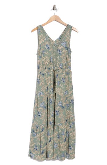 LUCKY BRAND LUCKY BRAND V-NECK TIERED MIDI DRESS