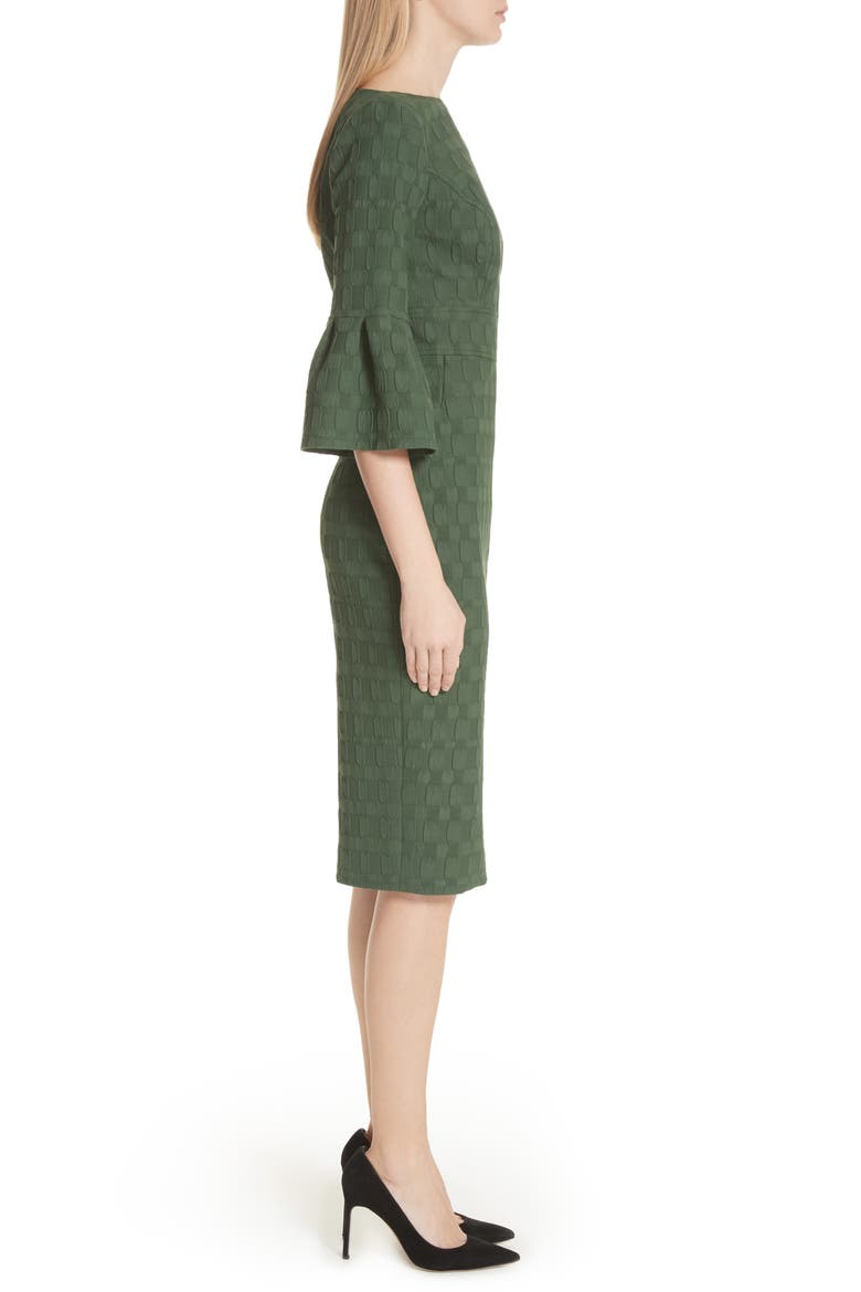 Flutter Sleeve Stretch Jacquard Sheath Dress, Alternate, color, OLIVE