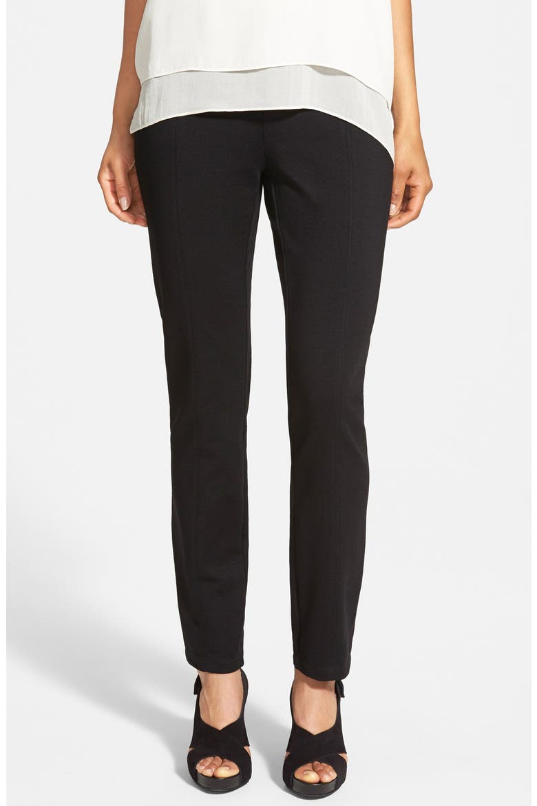 Skinny Knit Pants with Yoke Detail, Main, color, BLACK