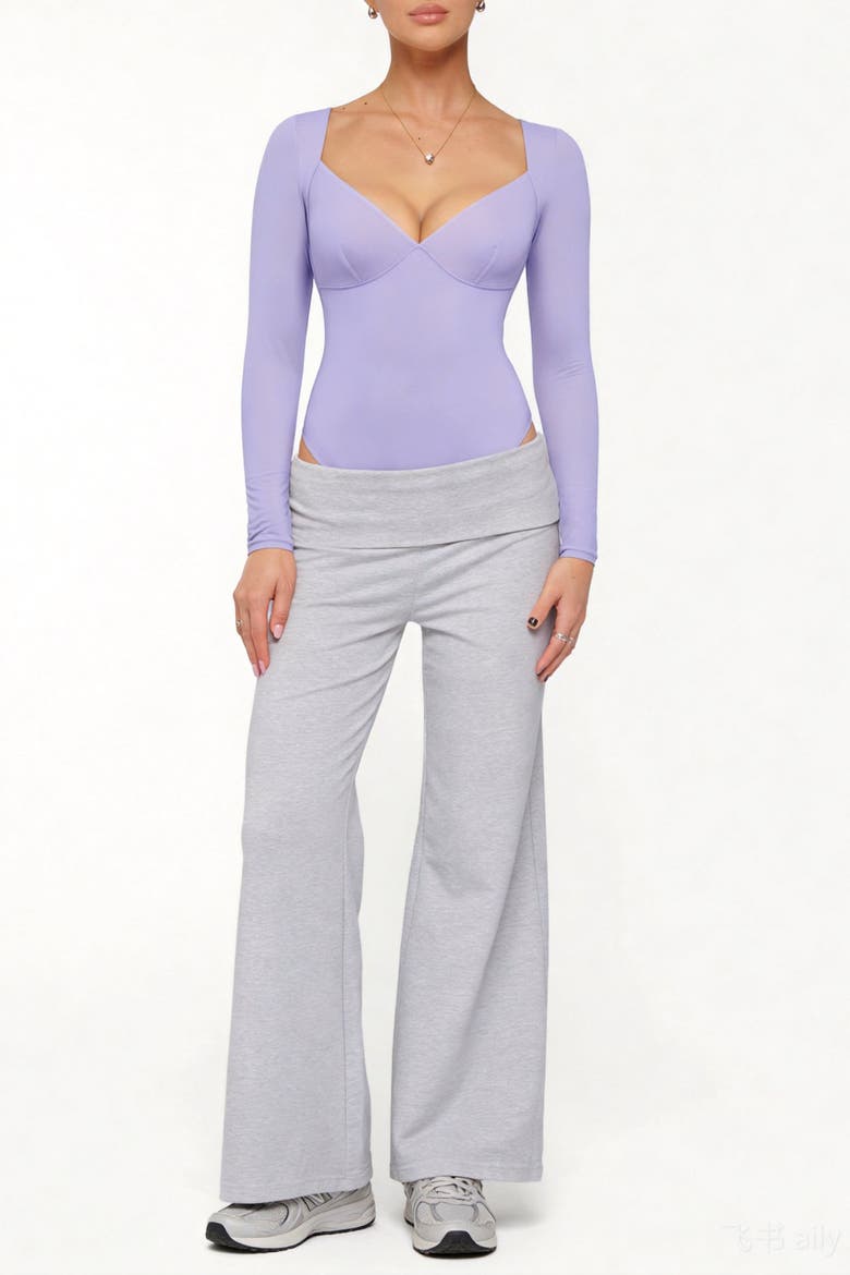 Cloudsense Shapewear Long Sleeve Tummy Control V Neck Bodysuit, Alternate, color, Violet