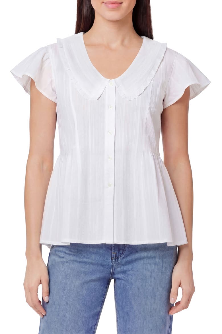Peter Pan Collar Cap Sleeve Button-Up Top, Main, color, BRIGHT WHITE