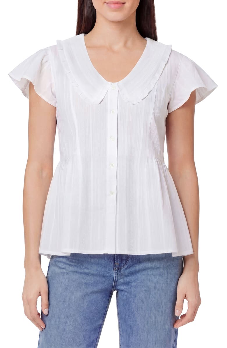 Kensie Peter Pan Collar Cap Sleeve Button-Up Top, Main, color, Bright White