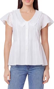 Kensie Peter Pan Collar Cap Sleeve Button-Up Top