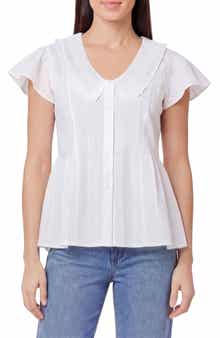 Kensie Peter Pan Collar Cap Sleeve Button-Up Top