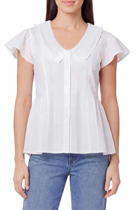 Kensie Peter Pan Collar Cap Sleeve Button-Up Top