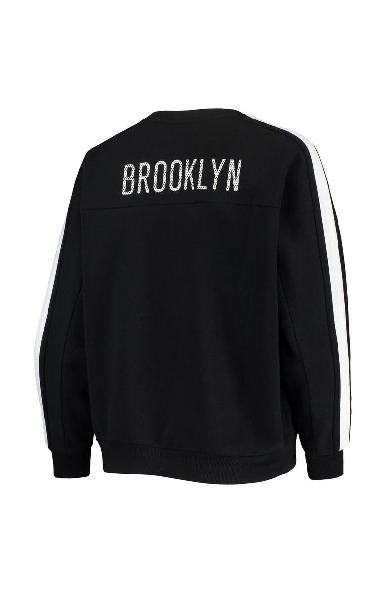 THE WILD COLLECTIVE Women's The Wild Collective Black Brooklyn Nets Perforated Logo Pullover Sweatshirt, Alternate, color, Black