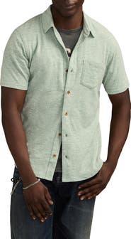Lucky Brand Slub Knit Short Sleeve Cotton Blend Button-Up Shirt