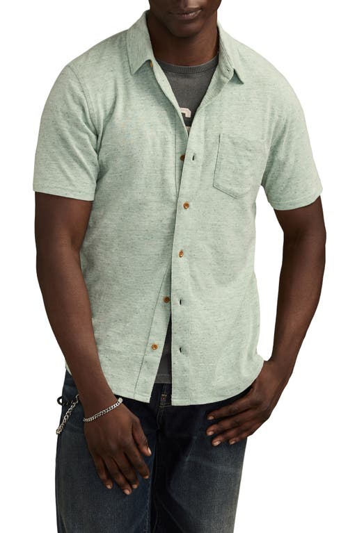 Lucky Brand Slub Knit Short Sleeve Cotton Blend Button-up Shirt In Green