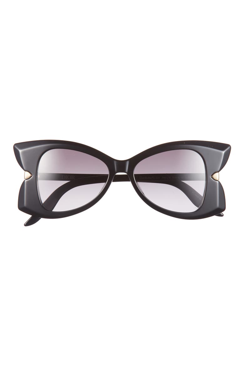 'DiorButterfly S1I 51mm Gradient Butterfly Sunglasses, Main, color, SHINY BLACK / GRADIENT SMOKE