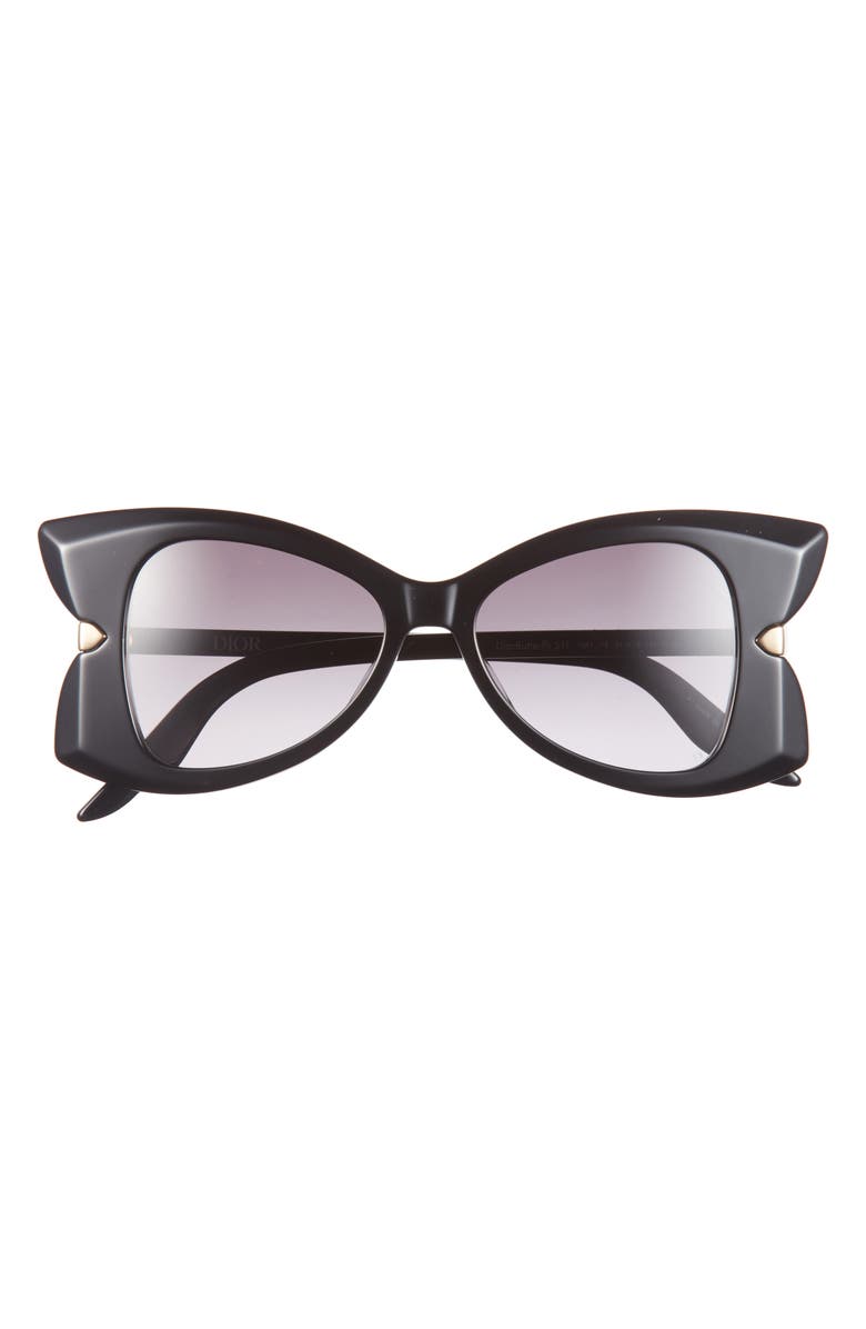 DIOR Butterfly S1I 51mm Gradient Butterfly Sunglasses, Main, color, Shiny Black / Gradient Smoke