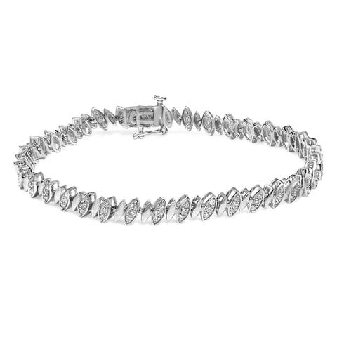 Silver 1.00 Cttw Marquise Link Bracelet