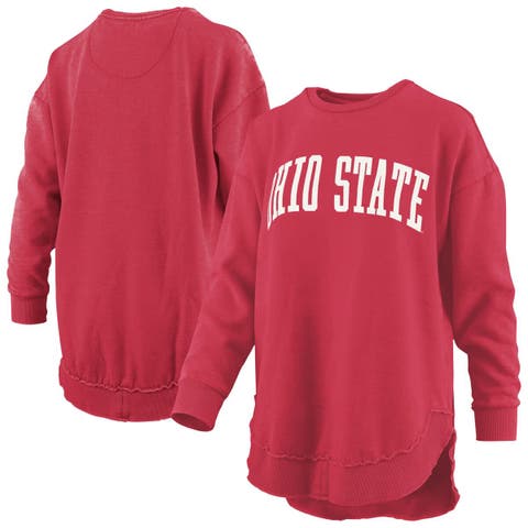 Women's Pressbox  Scarlet Ohio State Buckeyes Melange Poncho Vintage Fleece Long Sleeve Pullover Sweatshirt