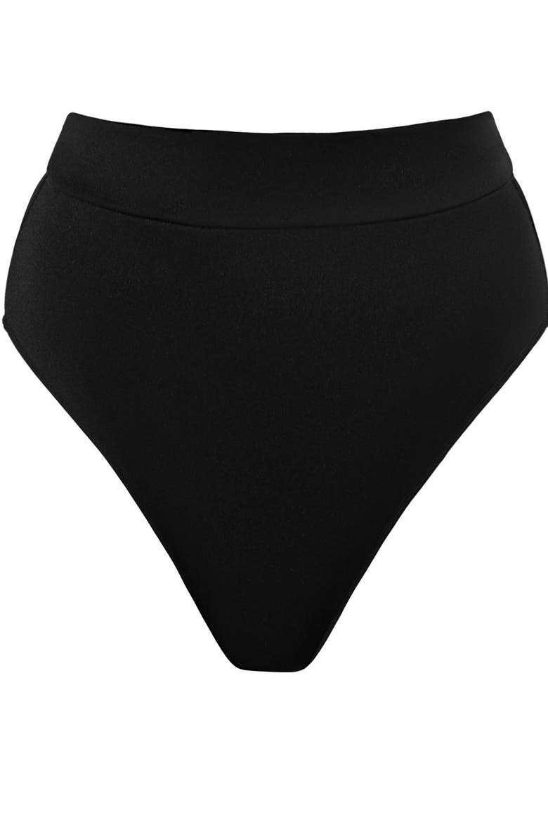 High Cut Adjustable Smoothing Bikini Bottoms, Alternate, color, Black