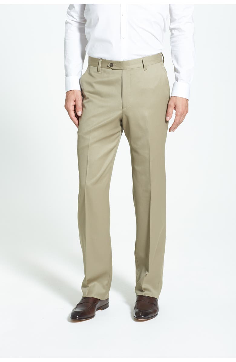 Berle Flat Front Classic Fit Wool Gabardine Dress Pants, Alternate, color, Tan