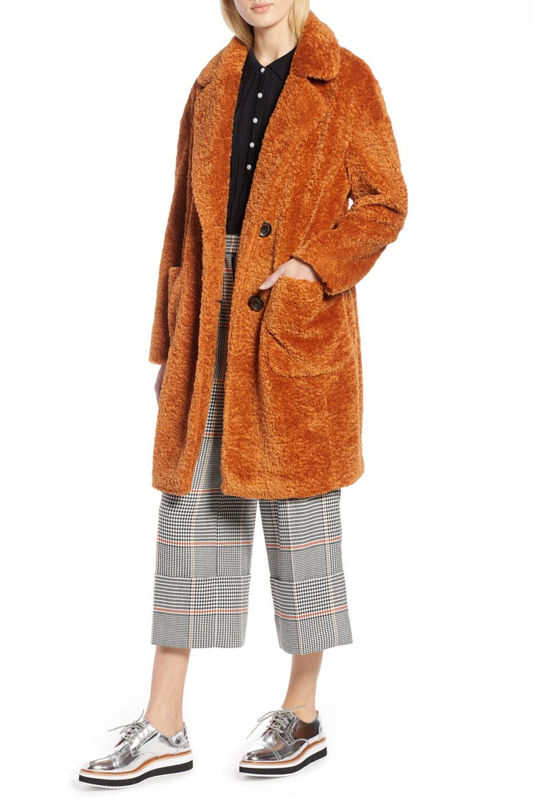 x Atlantic-Pacific Faux Fur Coat, Main, color, RUST GINGER