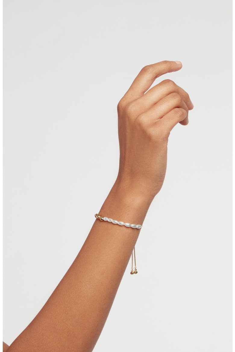 Inela Island Imitation Pearl Slider Bracelet, Alternate, color, GOLD TONE/ PEARL