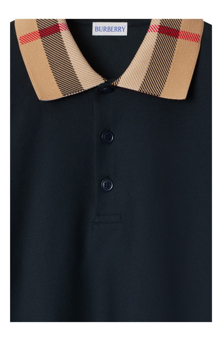 Burberry Long-sleeve Check Collar Cotton Polo Shirt, Alternate, color, Smoked Navy