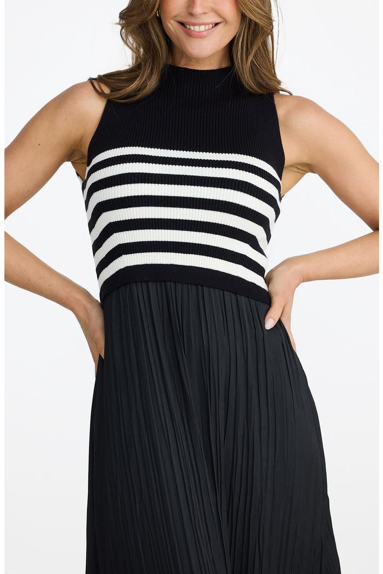 Gabriel Sleeveless Mixed Media Maxi Dress, Alternate, color, BLACK W WHITE