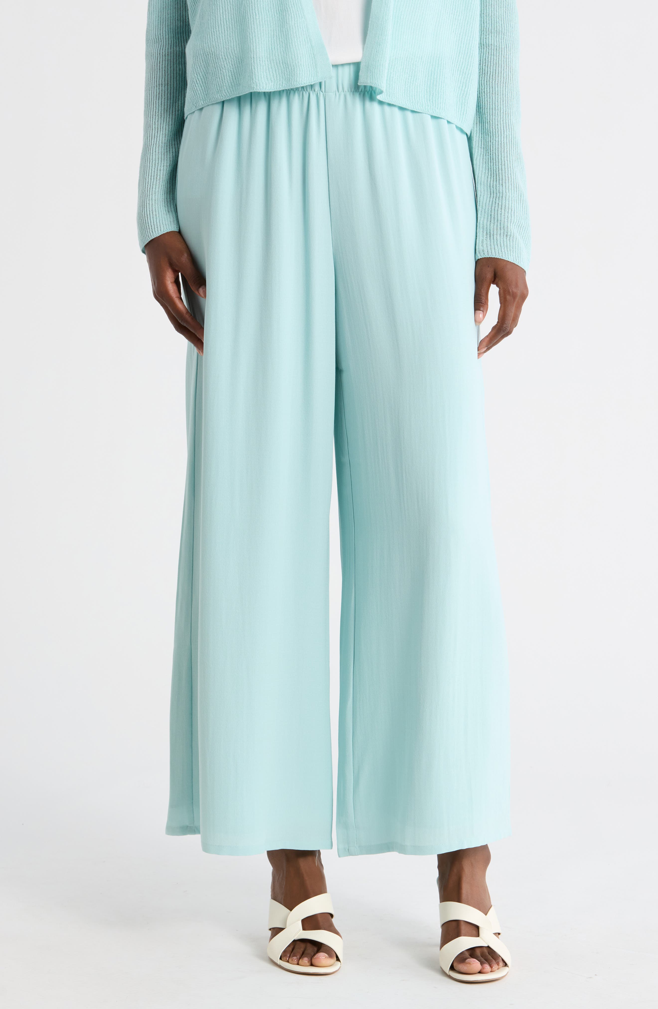 Eileen Fisher Silk Crepe Georgette Ankle Wide Leg Pants