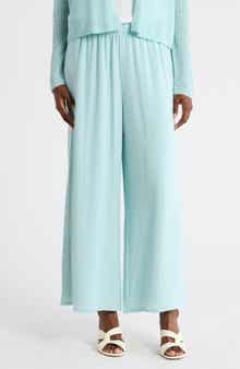 Eileen Fisher Silk Crepe Georgette Ankle Wide Leg Pants