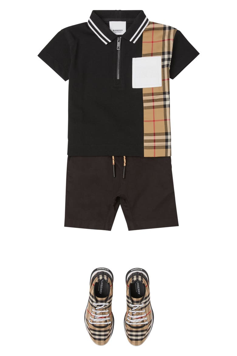 Kids' Mini Matthew Check Panel Piqué Polo, Alternate, color, BLACK