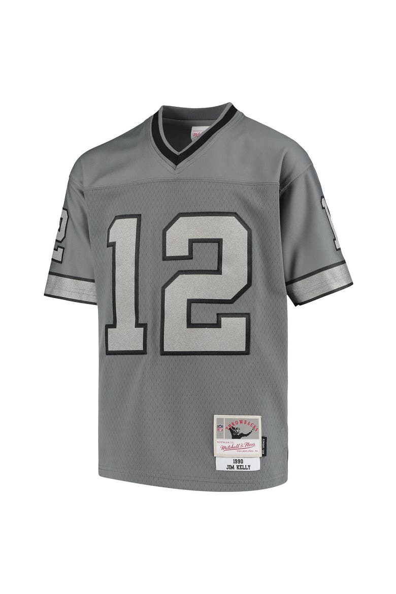 Youth Mitchell & Ness Jim Kelly Charcoal Buffalo Bills 1990 Retired Player Metal Replica Jersey, Alternate, color, Charcoal