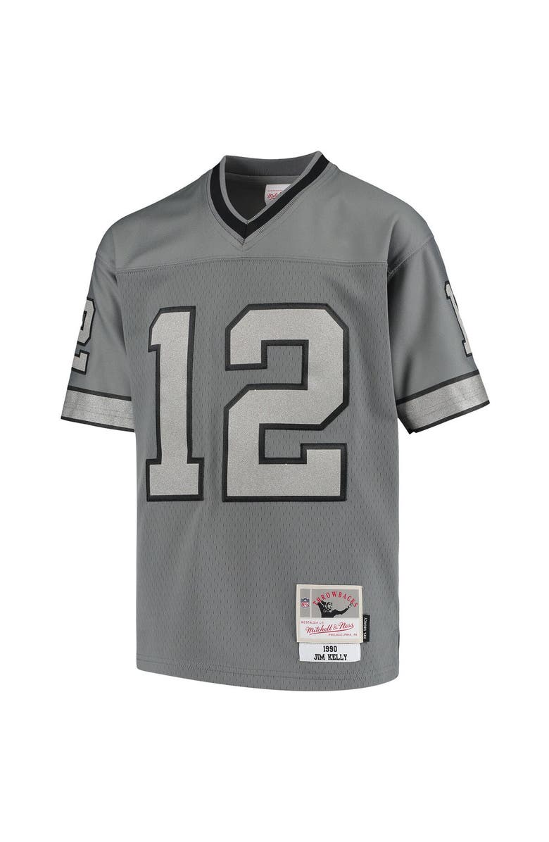 Mitchell & Ness Youth Mitchell & Ness Jim Kelly Charcoal Buffalo Bills 1990 Retired Player Metal Replica Jersey, Alternate, color, 
