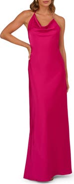 Adrianna Papell Open Back Satin Gown