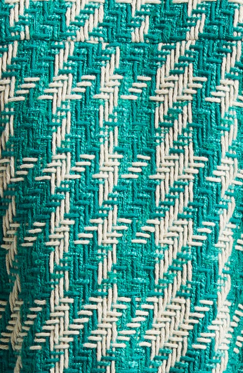 L Agence L'agence Jia Cropped Three Quarter Sleeve Jacket In White/teal Houndstooth