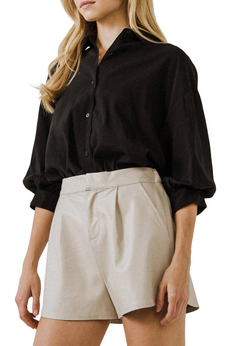 Balloon Sleeve Button-Up Shirt, Alternate, color, BLACK