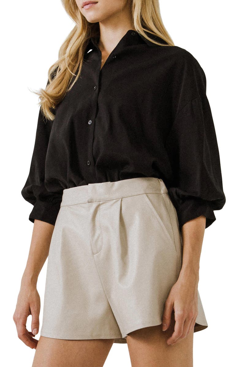 English Factory Balloon Sleeve Button-Up Shirt, Alternate, color, Black