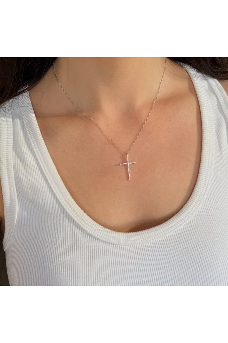 The Estella Pave Cross Necklace, Alternate, color, Silver