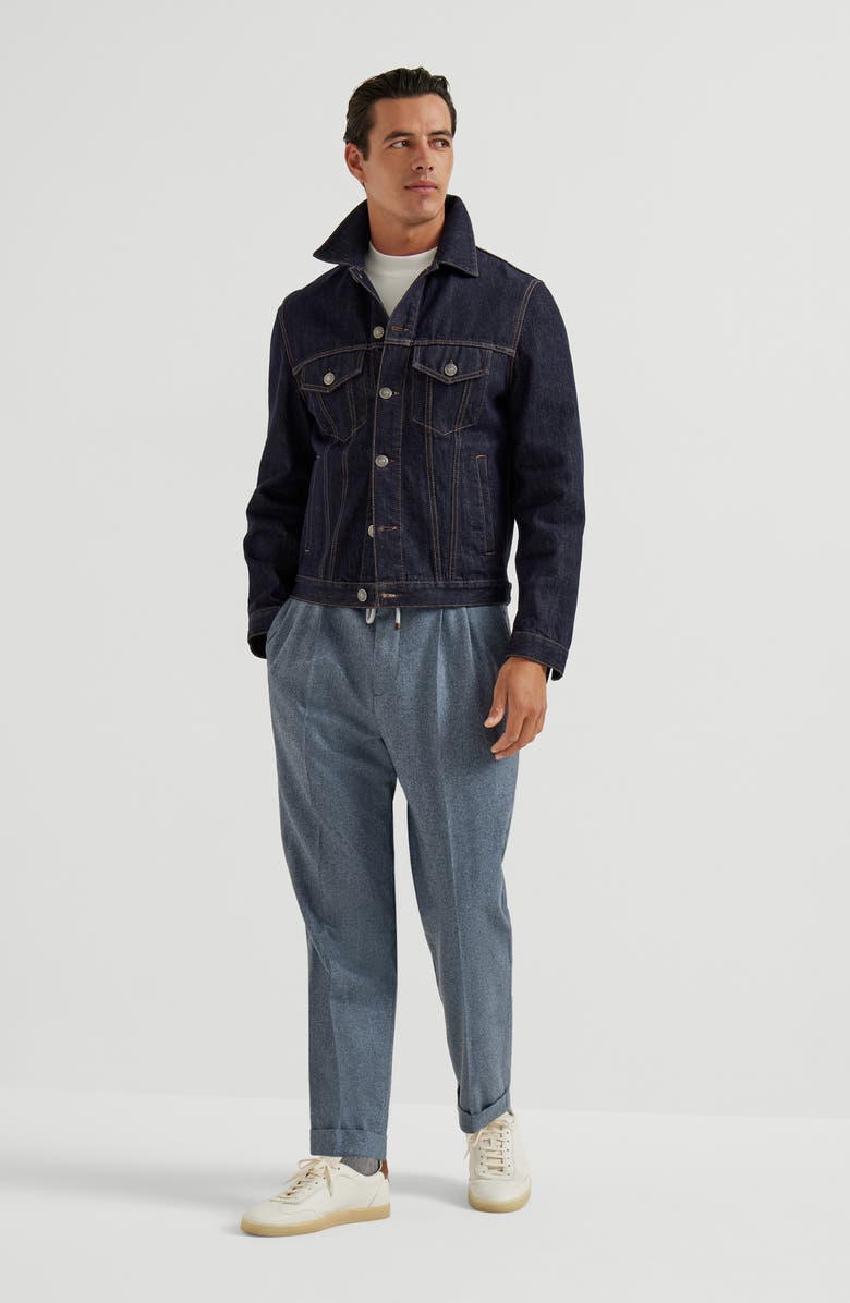 Brunello Cucinelli Trousers with double pleats and drawstring, Alternate, color, Denim