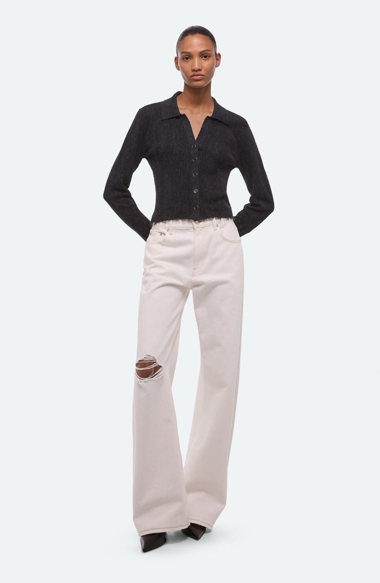 Helmut Lang Raw Edge Linen Blend Cardigan, Alternate, color, Black
