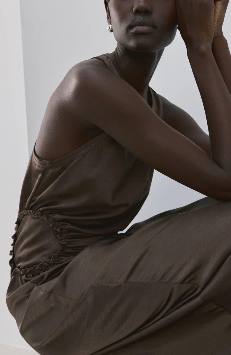 MANGO Gathered Cutout Sleeveless Maxi Dress, Alternate, color, Mink Grey