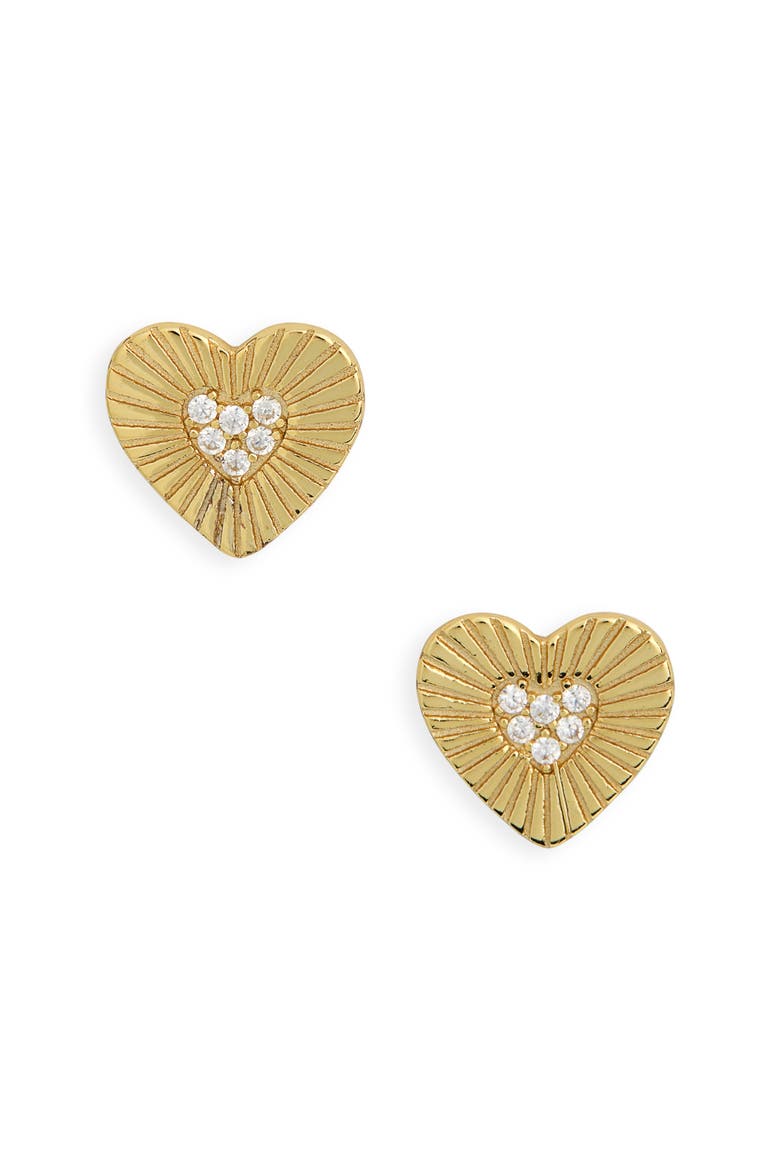 Heart Cubic Zirconia Sunburst Stud Earrings, Main, color, GOLD