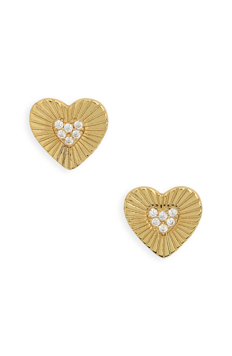 ARGENTO VIVO Heart Cubic Zirconia Sunburst Stud Earrings, Main, color, Gold