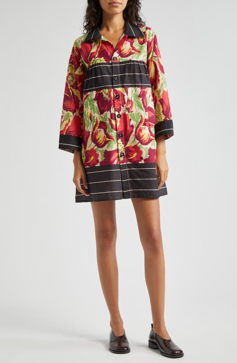 Bode Hibiscus Stripe Cotton Mini Shirtdress, Main, color, 
