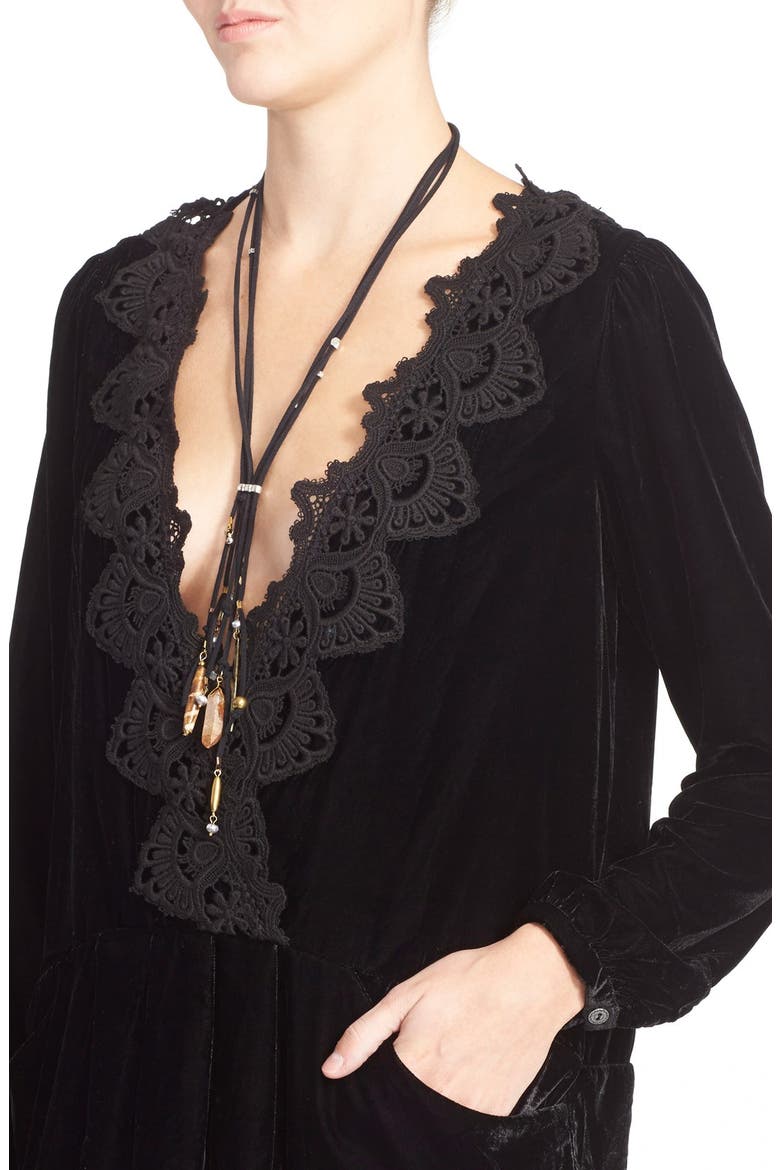 'Dreams' Lace Trim Tunic Dress, Alternate, color, BLACK