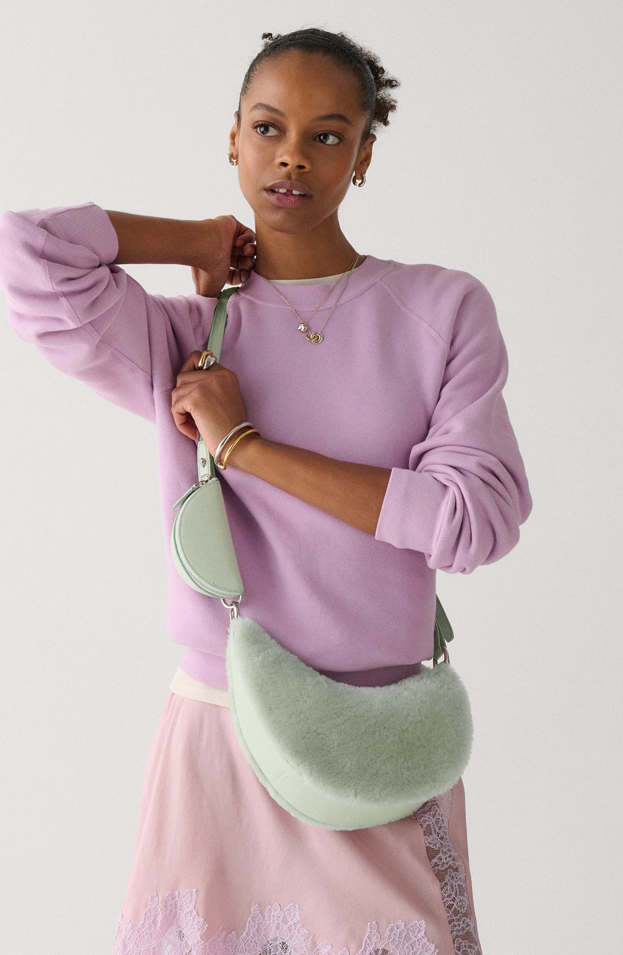 Kate Spade New York duo genuine shearling crossbody bag, Alternate, color, Mint Frosting