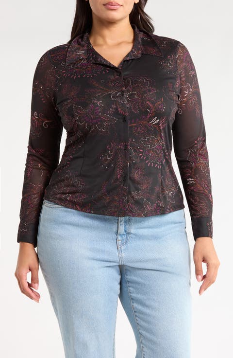 Fitted Mesh Button-Up Shirt