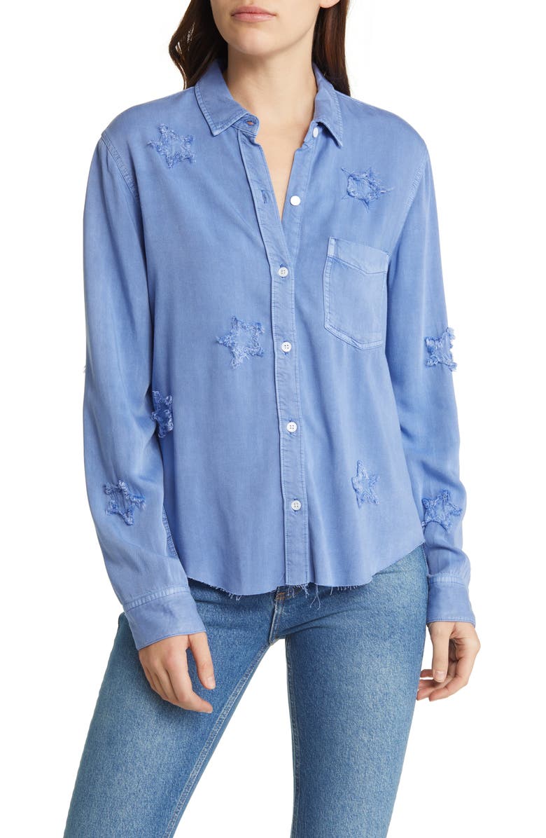 Rails Ingrid Star Appliqué Raw Hem Button-Up Shirt | Nordstromrack