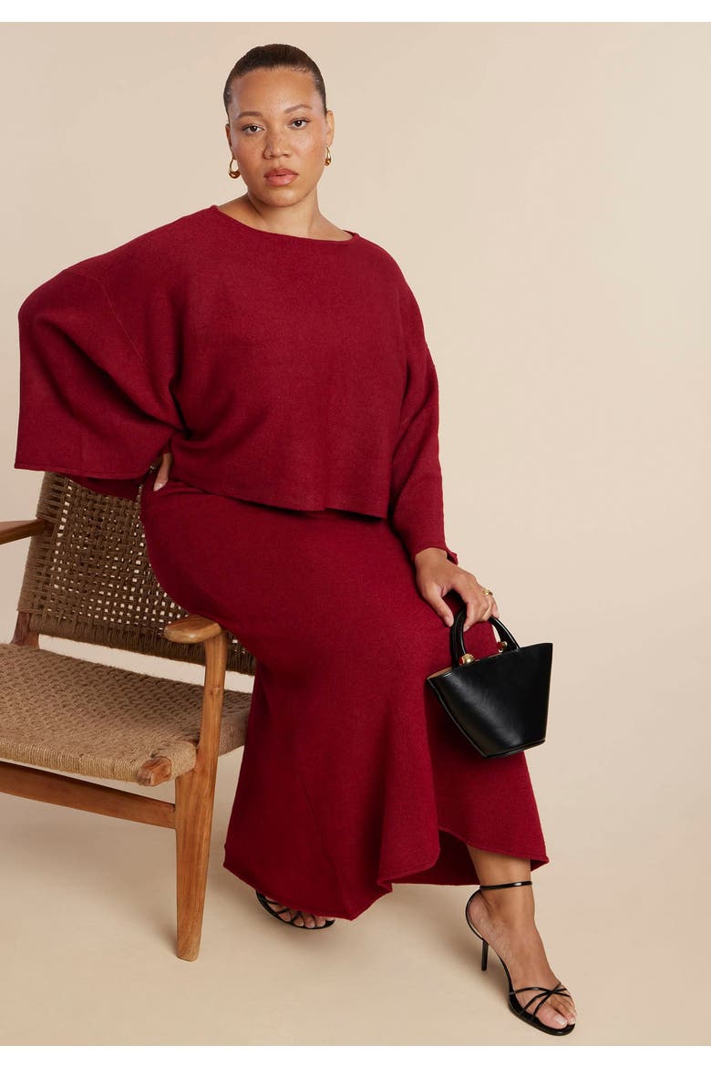 Draped Cropped Sweater, Alternate, color, RUMBA RED