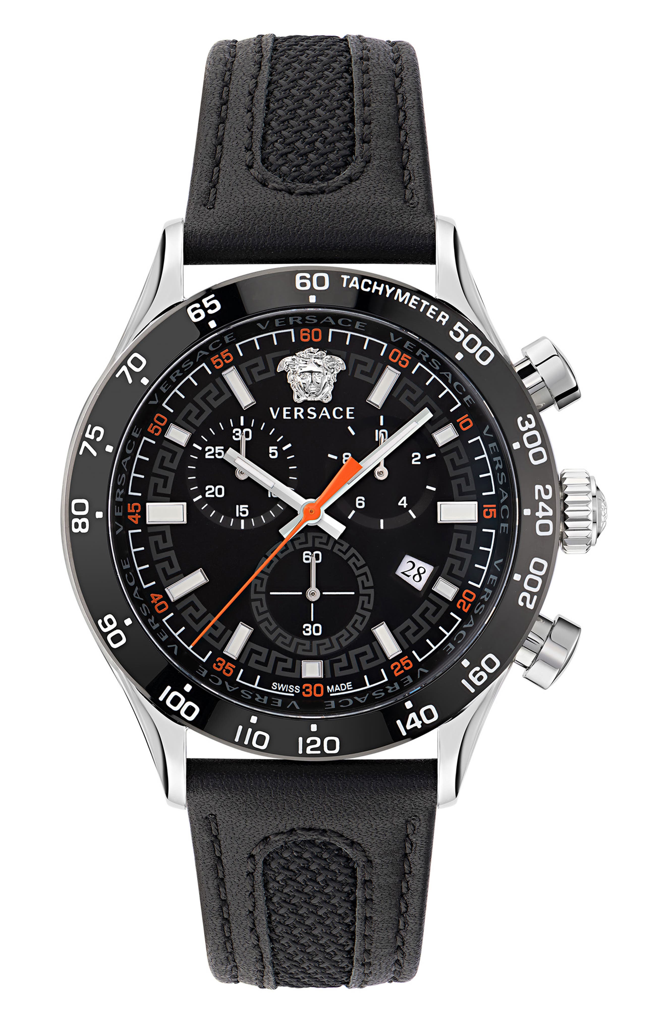 Versace Hellenyium Chronograph Leather Strap Watch, 44mm