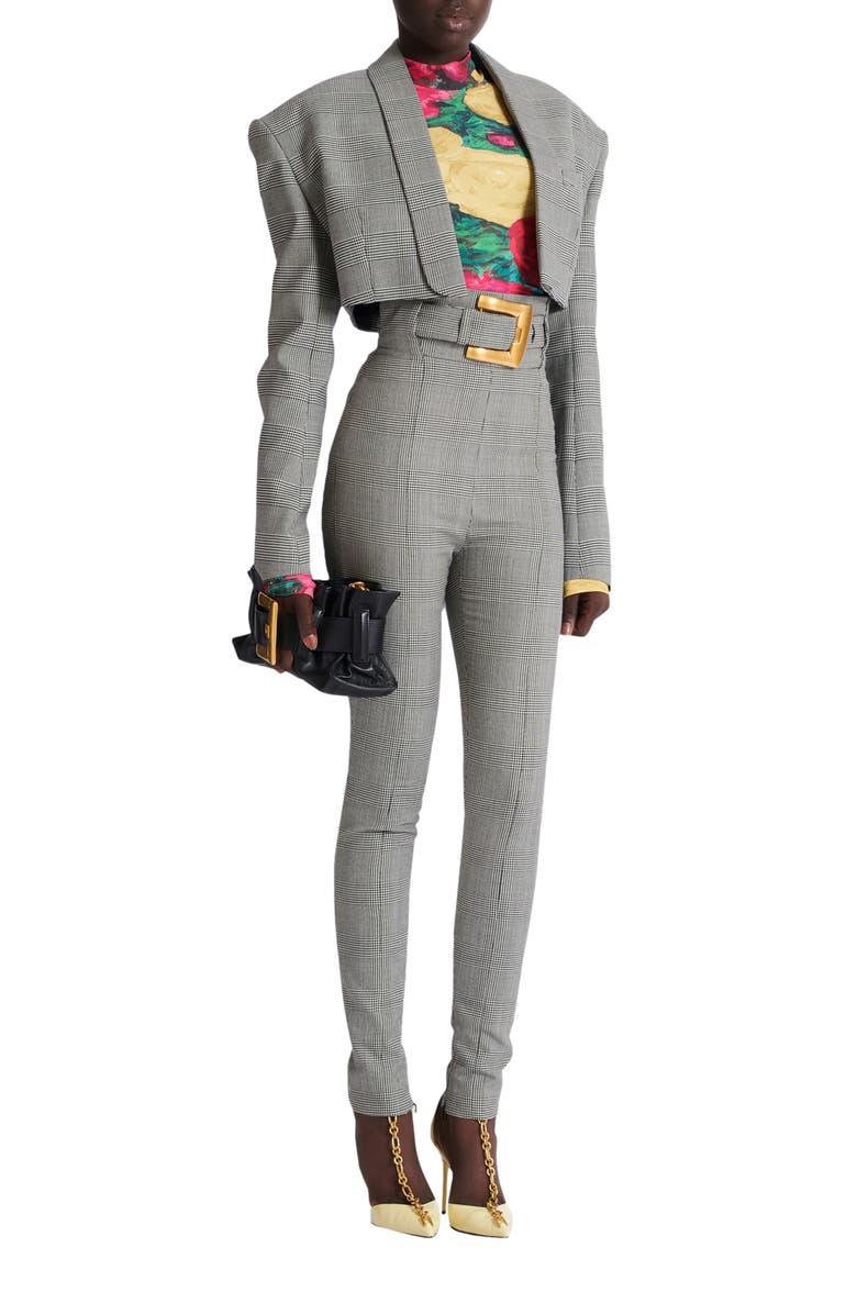 Balmain Stretch trousers in Prince of Wales jacquard, Alternate, color,