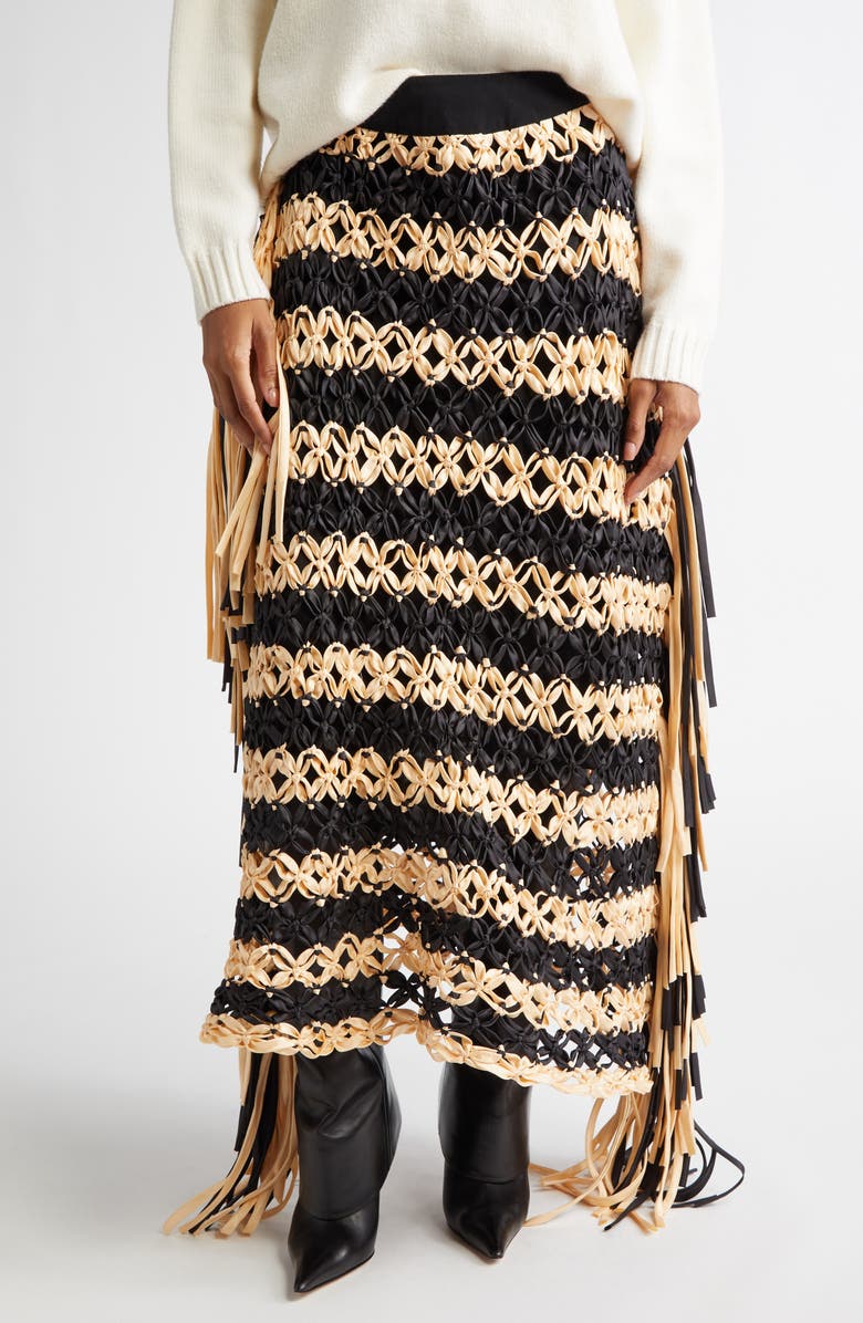 Diotima Cavalla Fringe Stripe Macramé Maxi Skirt, Main, color,