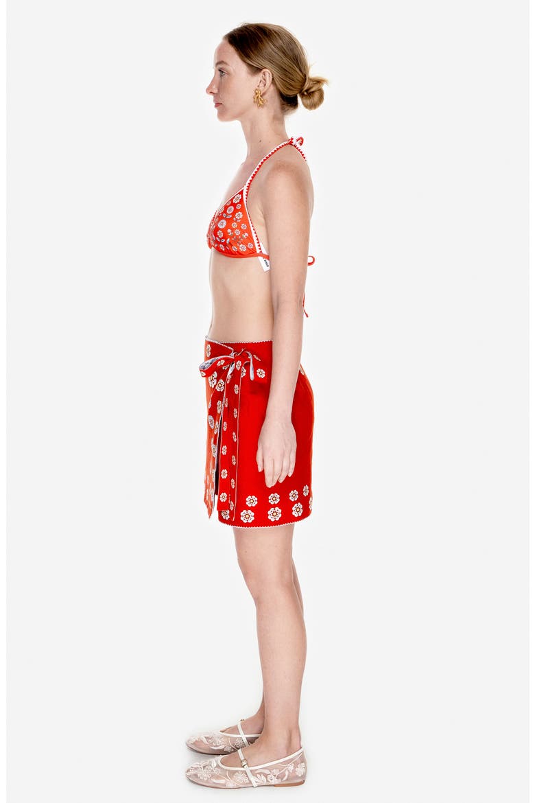 Swim Cover Up Skirt-Red Garden, Alternate, color, Red