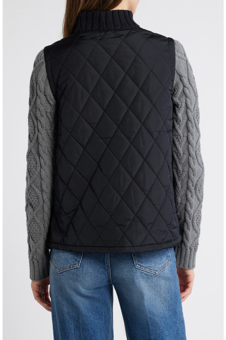Mixed Media Quilted Sweater Jacket, Alternate, color, BLACK- GREY DARK HEATHER